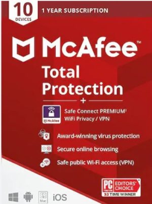 McAfee Total Protection Plus VPN (10 أجهزة، سنة واحدة) - مفتاح McAfee - عالمي