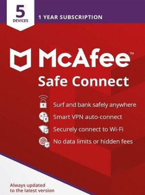 McAfee Safe Connect VPN (Android, Chromebook, iOS, Windows) 5 Devices, 1 Year - McAfee Key - GLOBAL