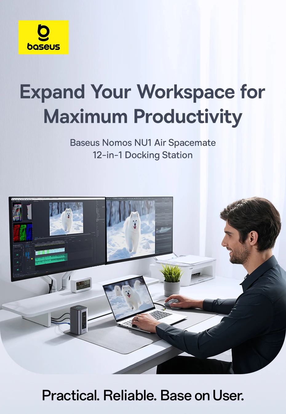 Baseus 12-in-1 USB C HUB to HDMI 4K@60Hz Dual Display USB 3.2 Adapter with RJ45 SD TF PD 100W Docking Station for Window Mac Hub - Image 12