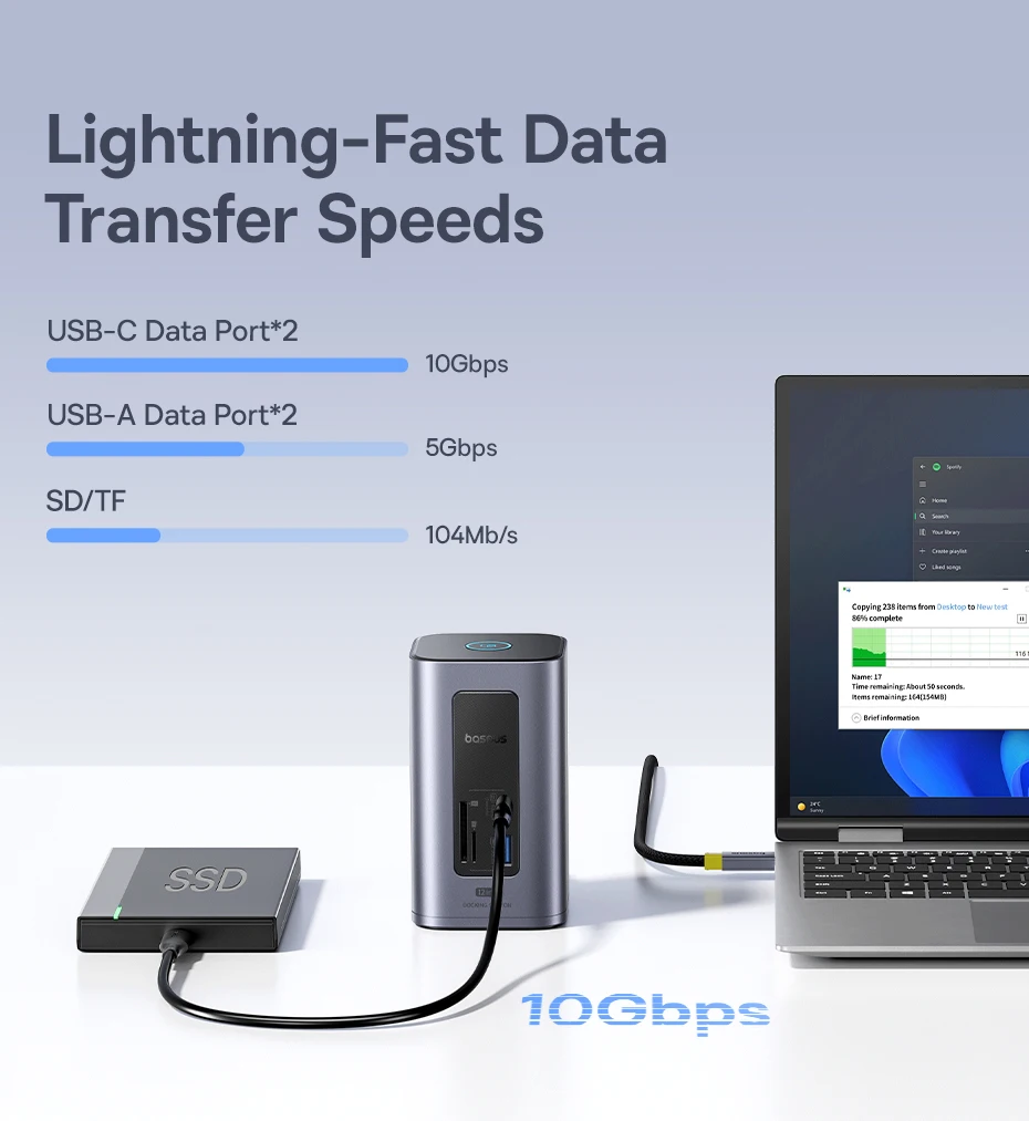 Baseus 12-in-1 USB C HUB to HDMI 4K@60Hz Dual Display USB 3.2 Adapter with RJ45 SD TF PD 100W Docking Station for Window Mac Hub - Image 22
