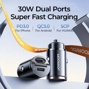 Alternative view of Joyroom 30W Pull Ring Car Charger USB Type-C Dual Fast Ports Fast Charging Mini Car Phone Charger Adapter Car Accessories PD QC