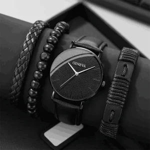 Alternative view of New Men Watch Luxury Bracelet Set Fashion Business Brown Leather Quartz Wrist Watches for Men Gift Set Relogio Masculino NO BOX