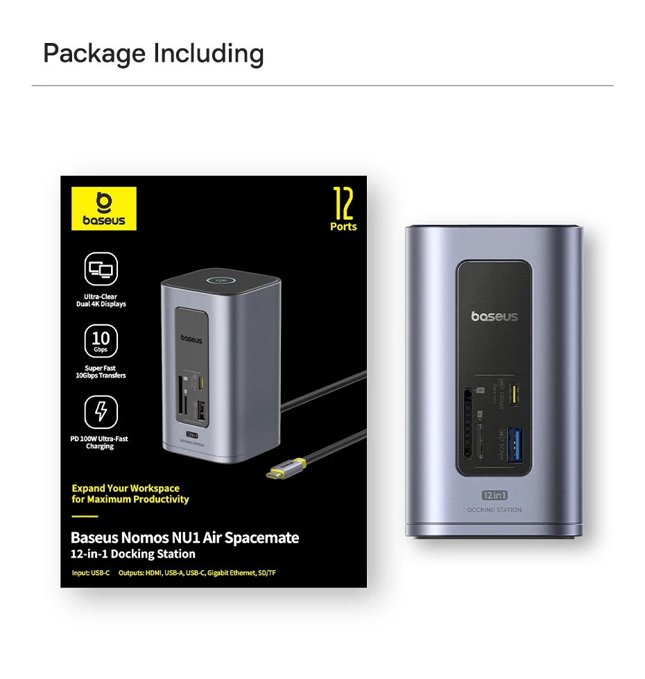 Baseus 12-in-1 USB C HUB to HDMI 4K@60Hz Dual Display USB 3.2 Adapter with RJ45 SD TF PD 100W Docking Station for Window Mac Hub - Image 27