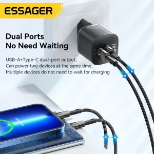 Alternative view of Essager 20W GaN PD USB C Charger for iPhone 14 13 12 11 Pro Max Phone QC 3.0 PD 3.0 USB Type C Fast Charging for Xiaomi pocoiPad